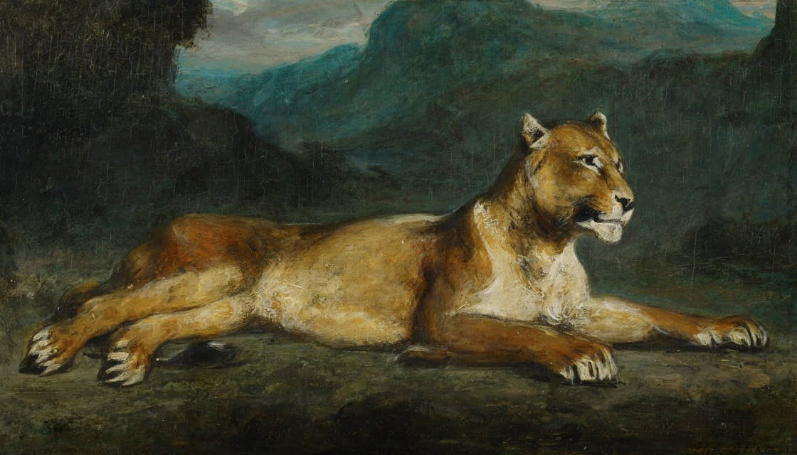 Imitator of Eugène Delacroix - Lioness Reclining