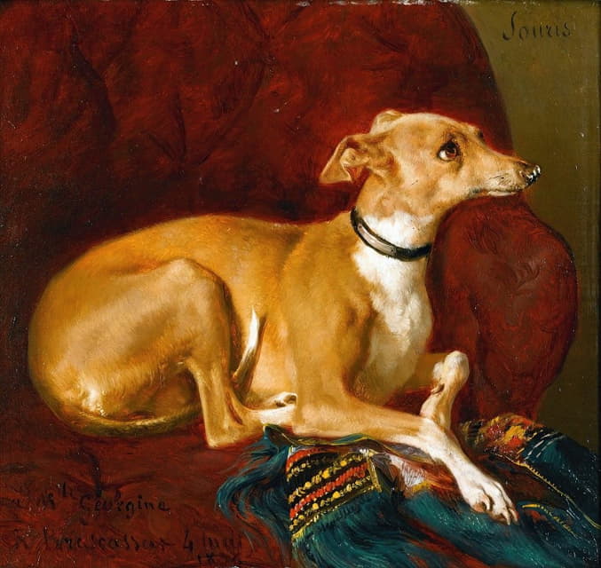 Jacques-Raymond Brascassat - A Greyhound Resting On A Chair