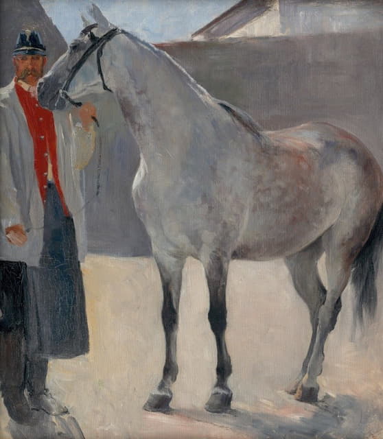 Jozef Hanula - Study of a Grey Horse with a Coachman