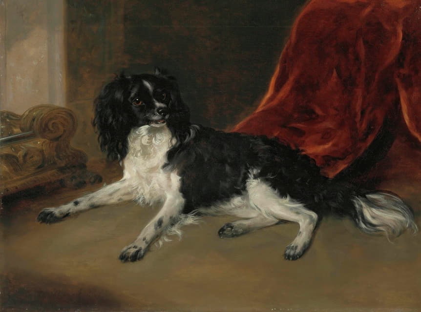 Richard Ramsay Reinagle - A King Charles Spaniel By A Fireplace