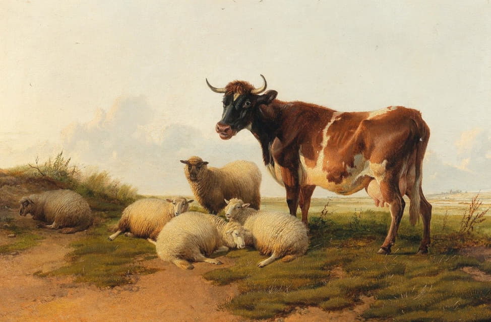 Thomas Sidney Cooper - Sheep And Cows In The Meadow
