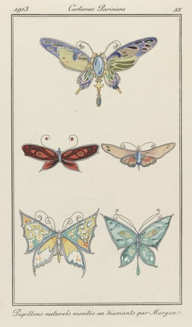 巴黎时装杂志，1913年，第88期；安装的天然蝴蝶（…）