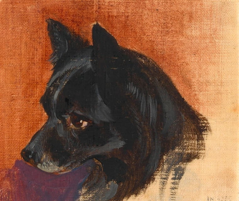Johann Matthias Ranftl - Kopf eines kleinen schwarzen Hundes
