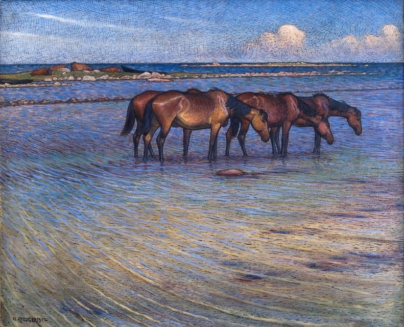 Nils Kreuger - Horses Cooling Themselves in Water