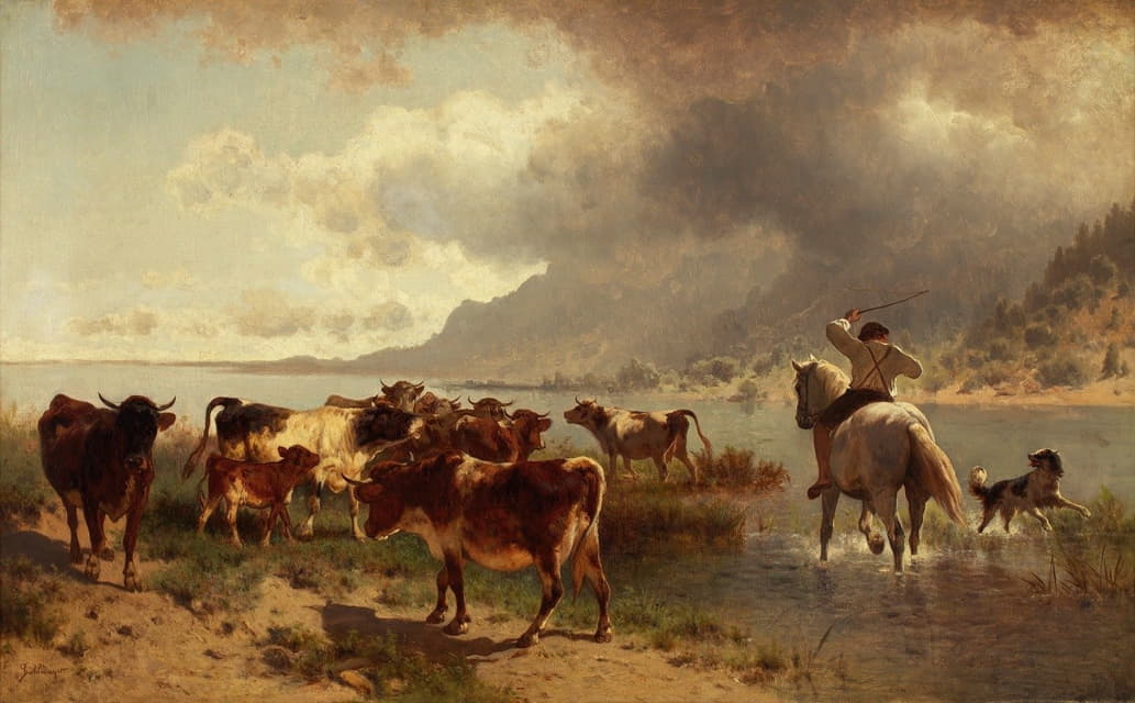 湖岸上的牛群