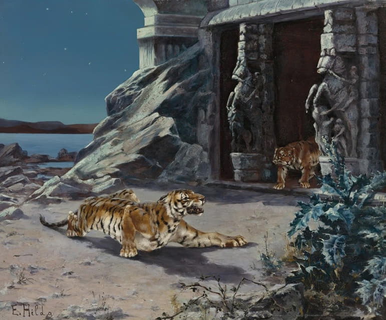 寺庙入口处的老虎
