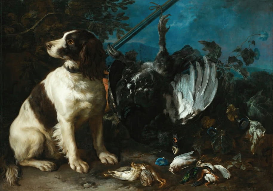 Franz Werner von Tamm - Still Life With Hunting Trophies And A Young Dog