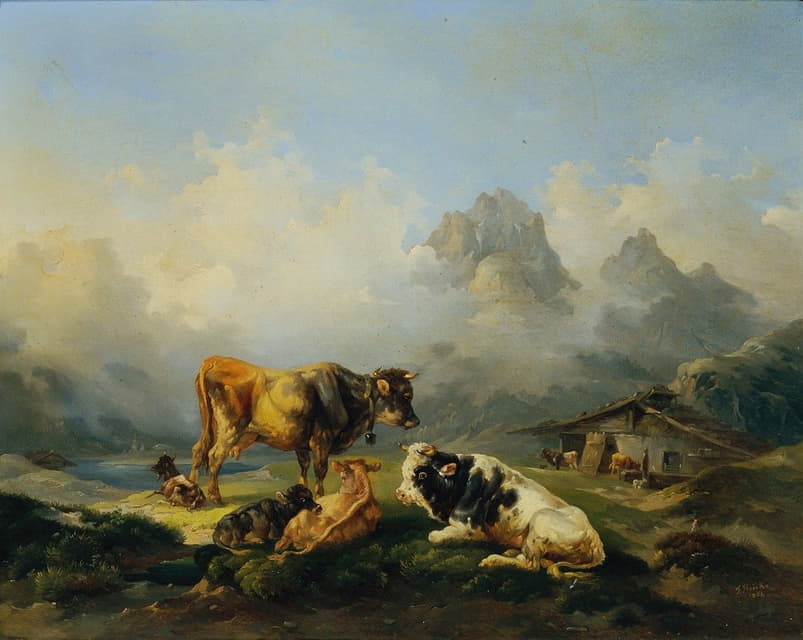 Joseph Heicke - Alm mit Rindern