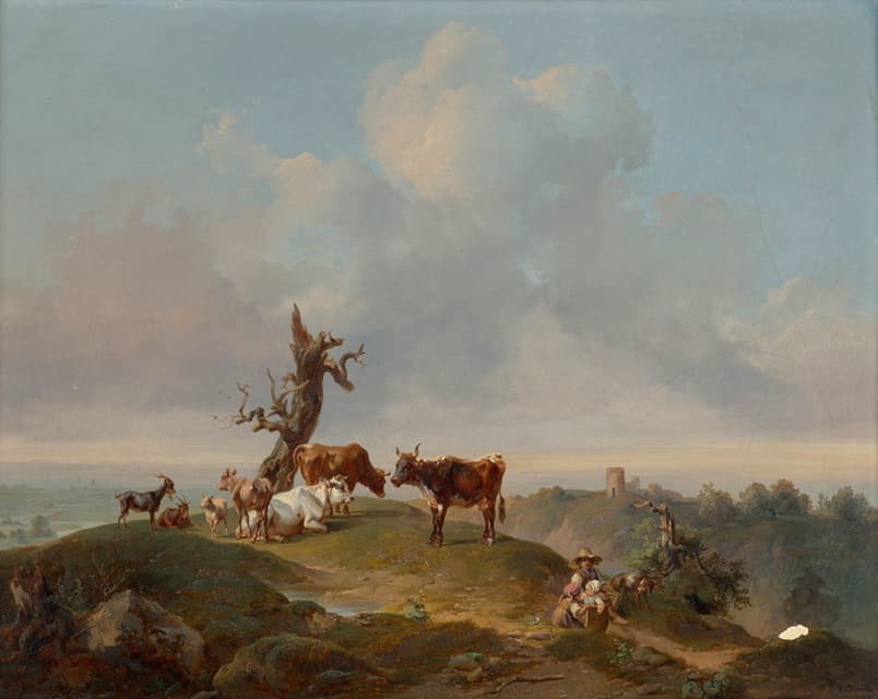 Joseph Heicke - Kühe und Ziegen auf der Weide