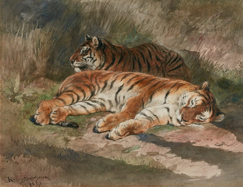 Rosa Bonheur - Two Recumbent Tigers