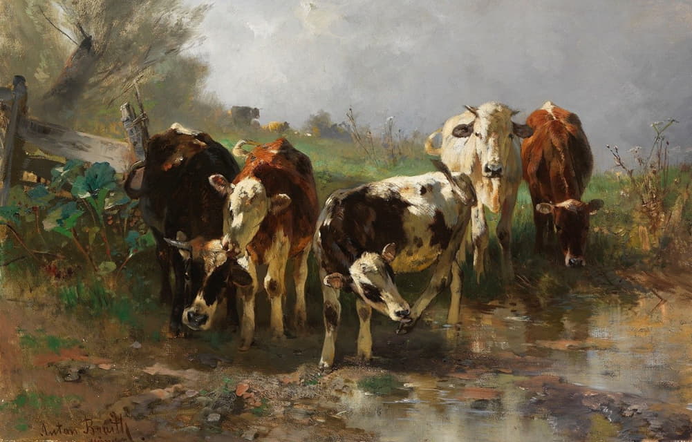 Anton Braith - Kühe am Wasser