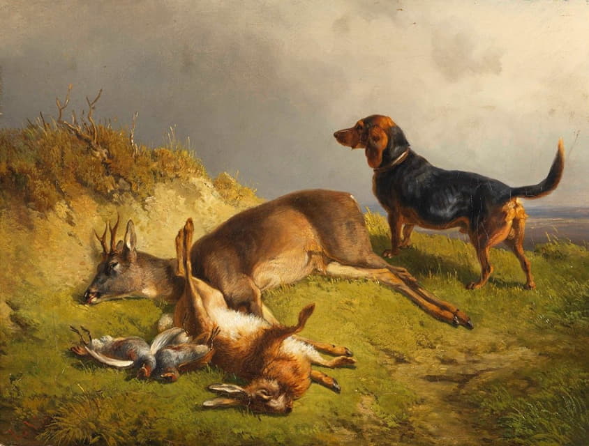 Ludwig Gustav Voltz - Erlegtes Wild und Jagdhund