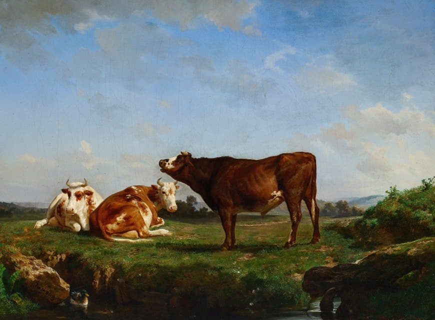 三头牛在牧场上