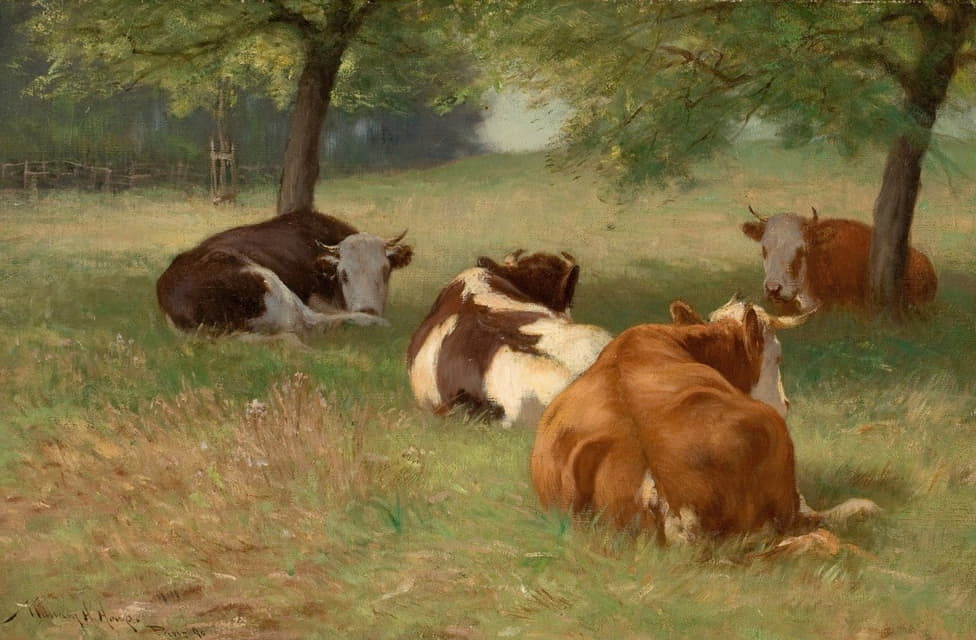 William Henry Howe - Cows in a Grassy Field