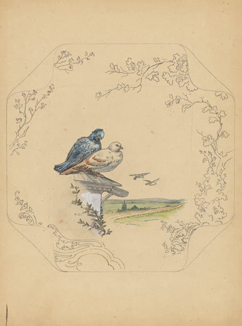 Albert Louis Dammouse - Ontwerp voor bord van het model ‘Square’ met duiven