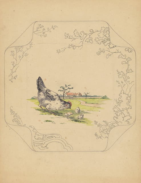 一只母鸡和三只鸡的“方形”模型的草稿板