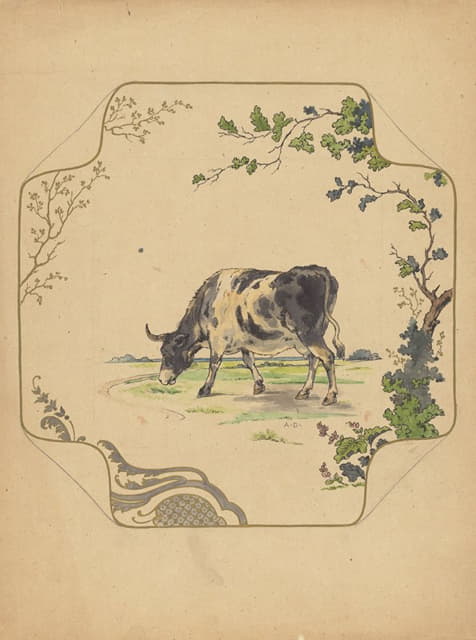 Albert Louis Dammouse - Ontwerp voor bord van het model ‘Square’ met grazende koe