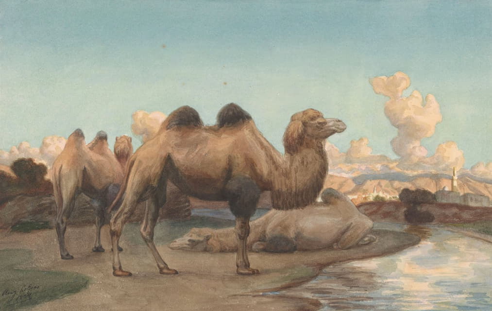 August Le Gras - Kamelen in een landschap