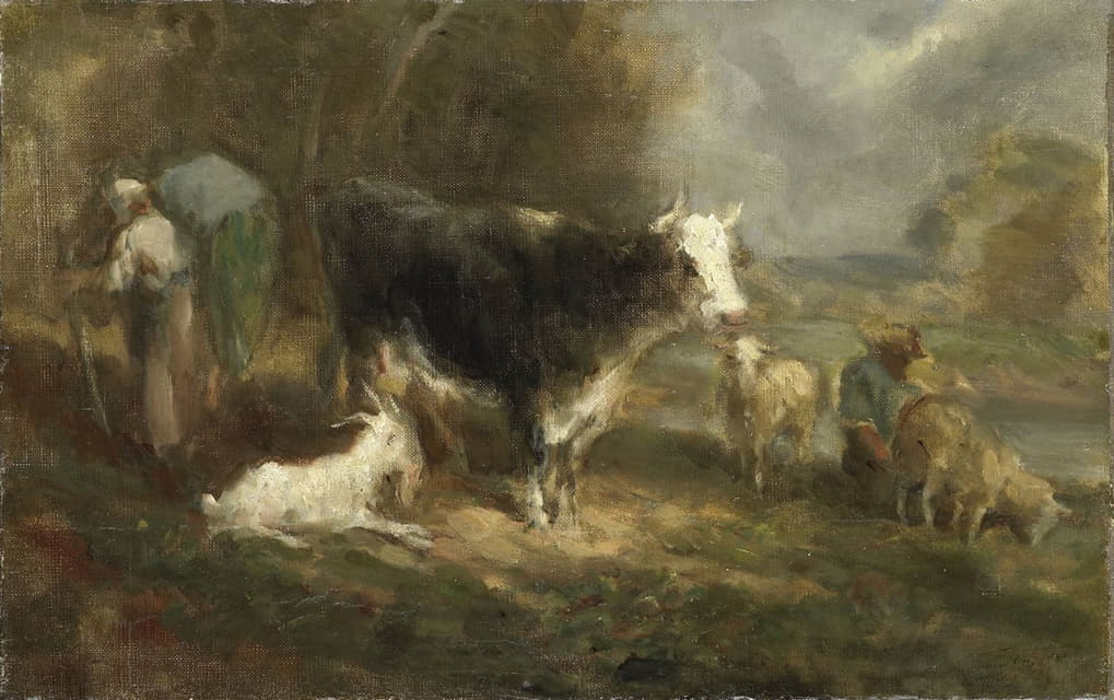 Eugène Fromentin-Dupeux - Farmyard with Cattle