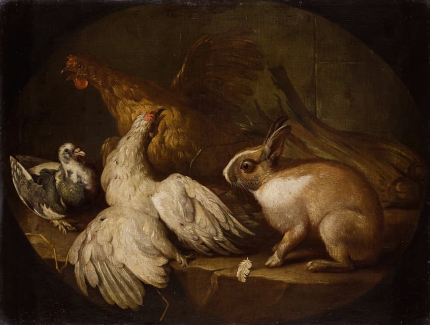Giovanni Agostino Cassana - Hens, a Pigeon and a Rabbit