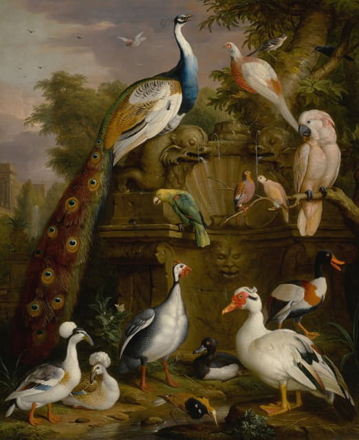 Jakob Bogdány - An assembly of birds in a parkland landscape