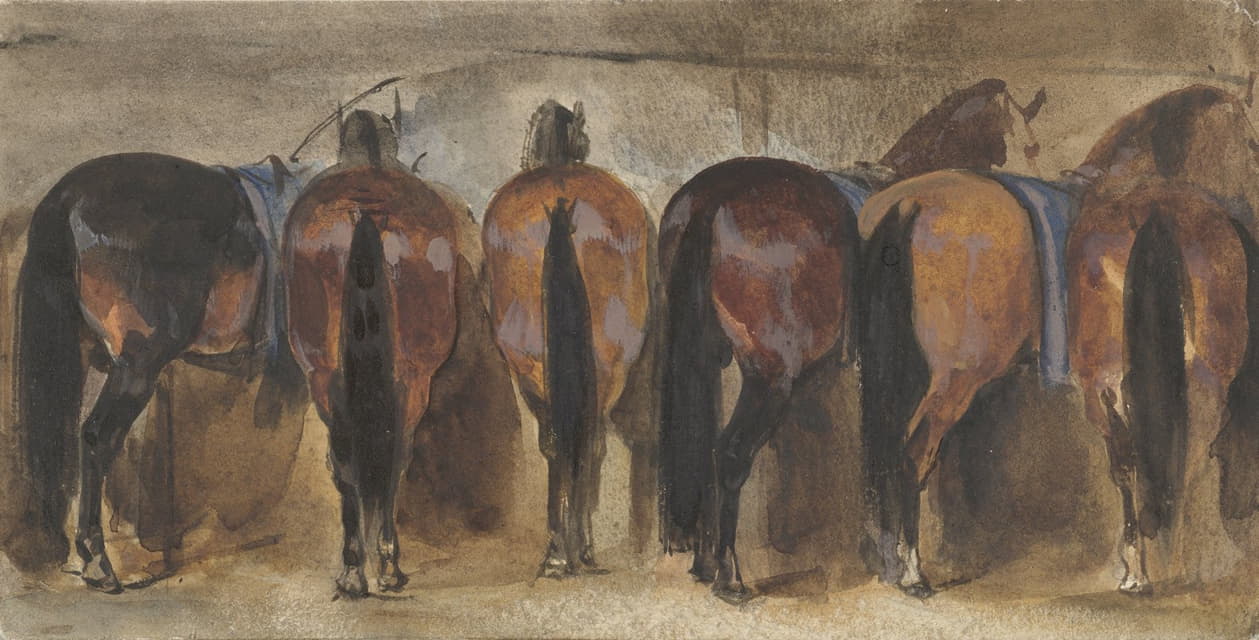 Joseph Zephyris Gengembre - Rustende paarden op stal