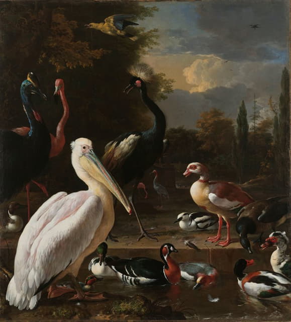 Melchior d'Hondecoeter - A Pelican and other Birds near a Pool, Known as ‘The Floating Feather’