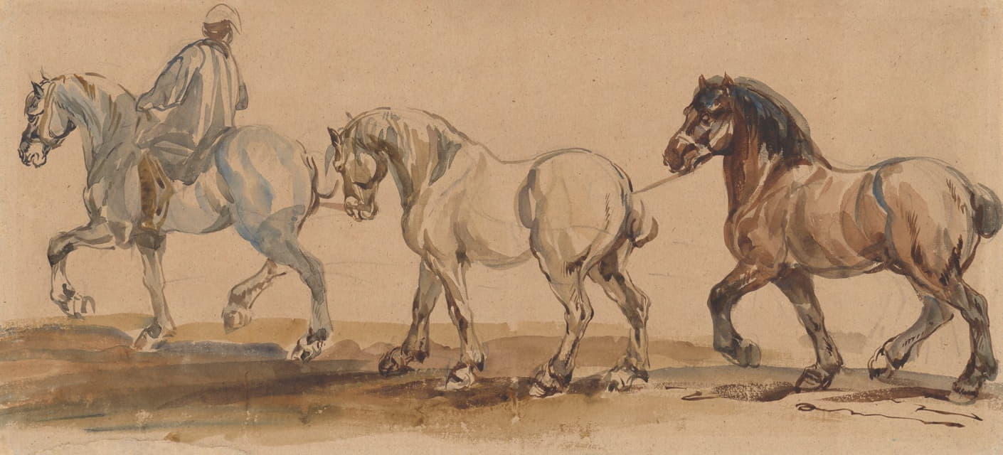 Piotr Michałowski - Three horses harnessed one behind the other