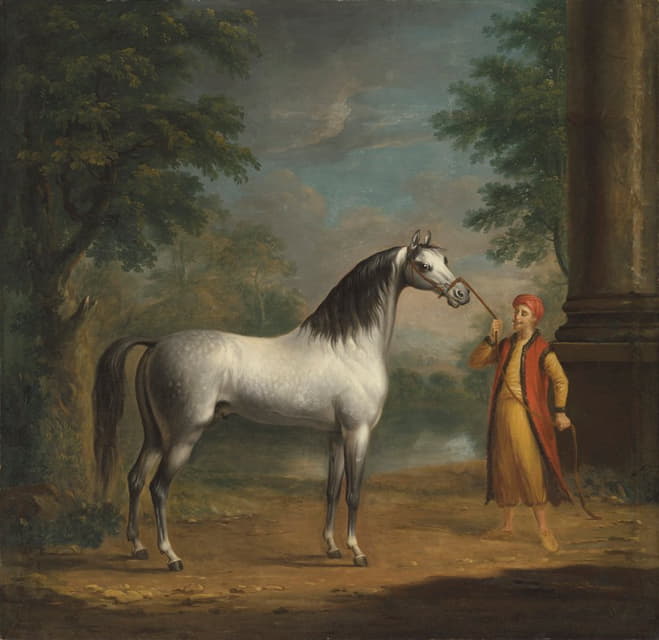 Richard Roper - The grey Arab stallion ‘The Lister Turk’, held by a Turkish groom in a landscape