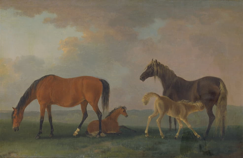 母马和小马驹，面向左侧
