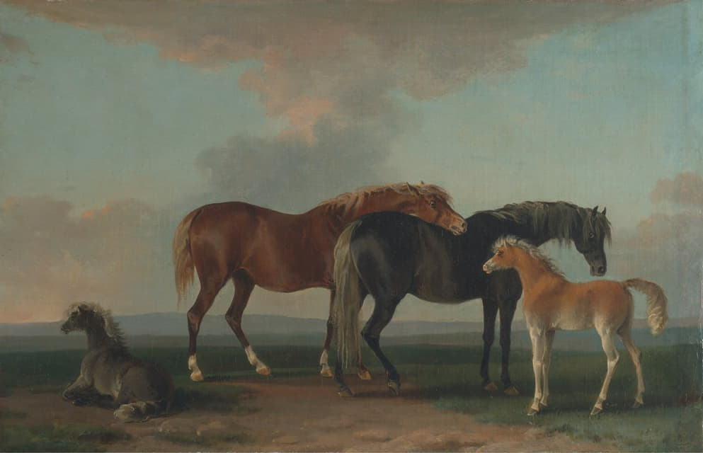 母马和小马驹，面向右侧