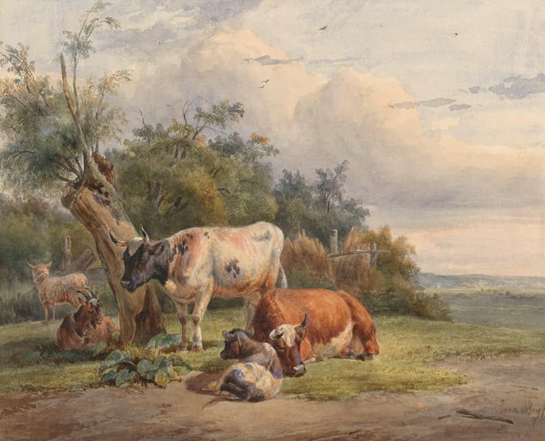 树旁有牛的风景