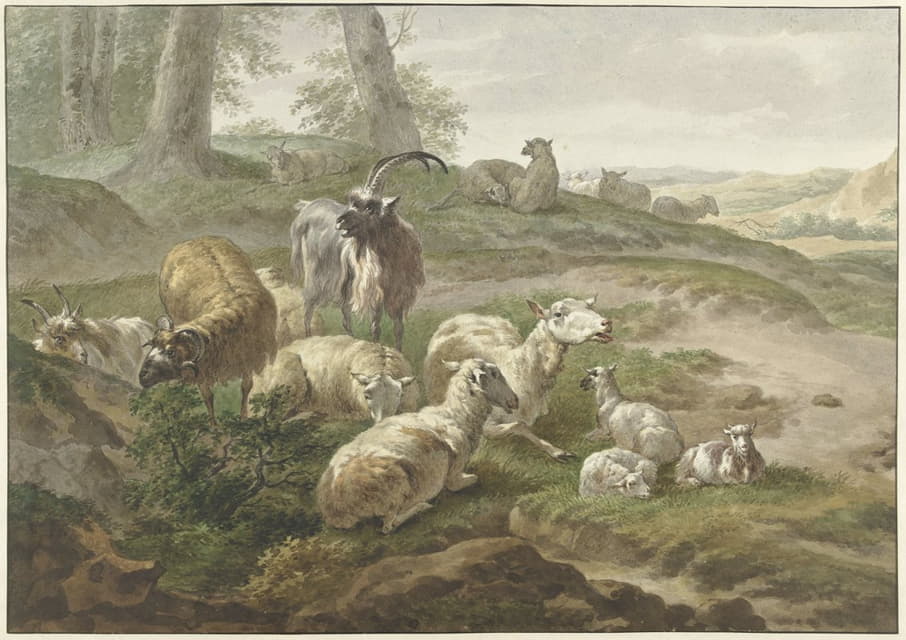 尼可拉斯·皮特兹之后的《山丘风景中的书与羊》。伯切姆。