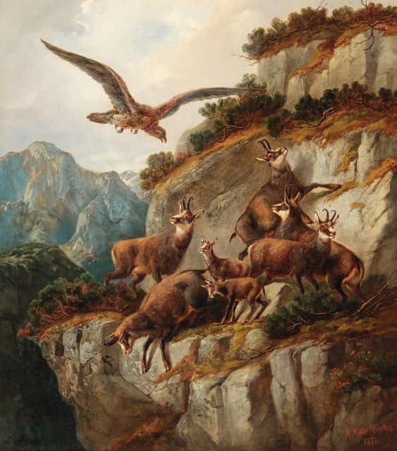 峭壁上的羚羊和老鹰