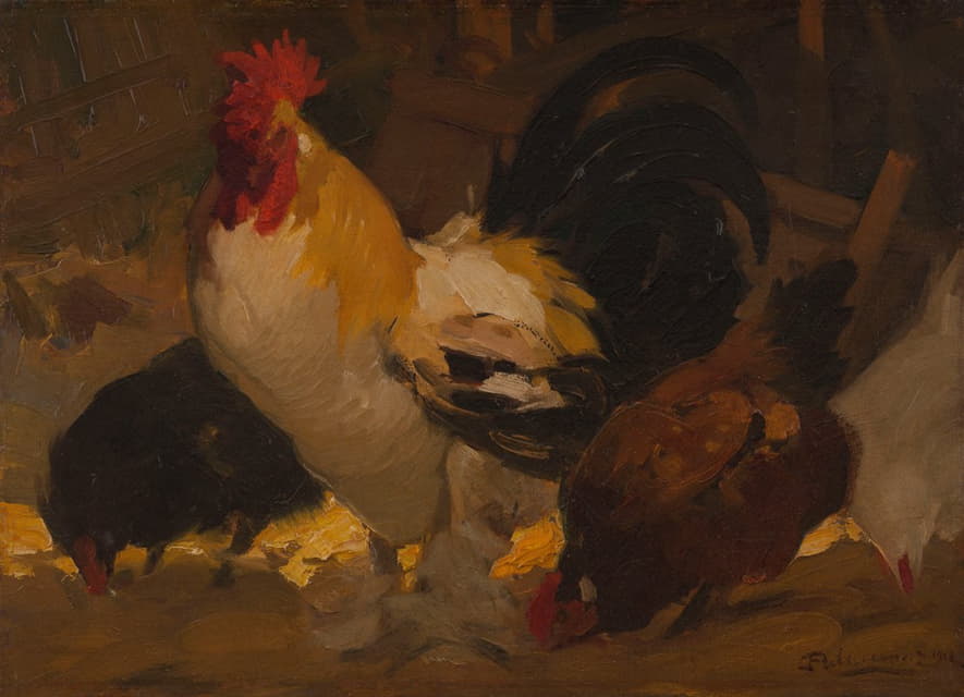 Henri Deluermoz - Coq et poules
