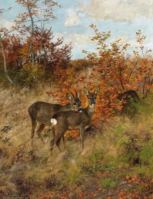 Josef Schmitzberger - Roe Deer with Autumn Leaves