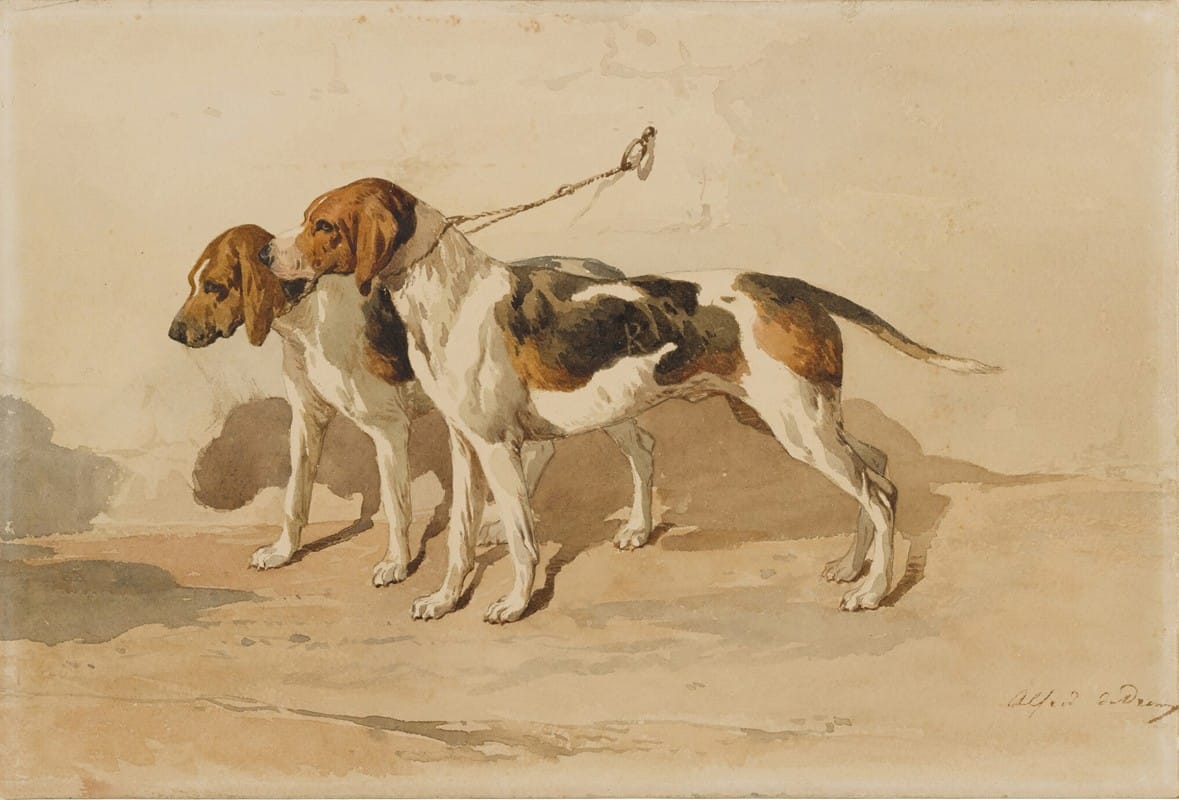 Alfred De Dreux - Two beagles