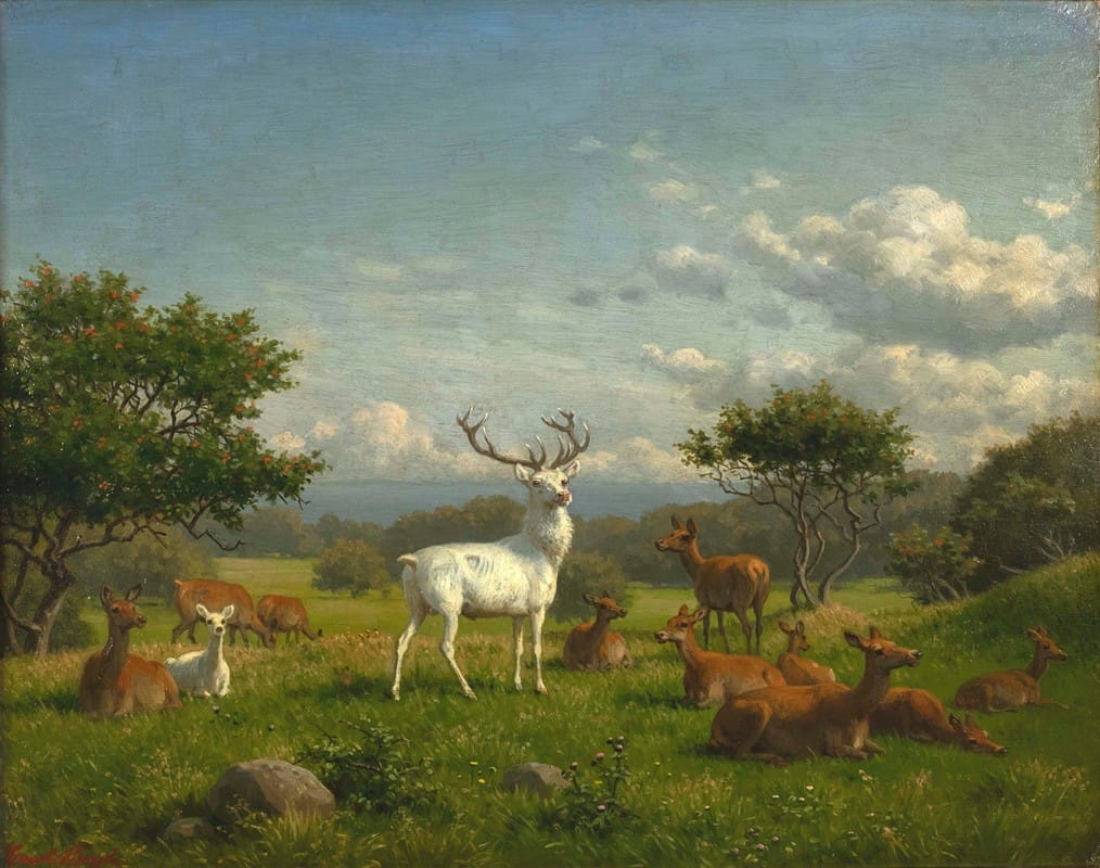 Carl Bøgh - A white stag with its pack