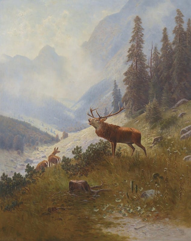Ludwig Sckell - Röhrender Hirsch im Gebirge