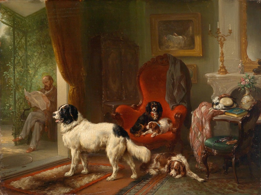 Wouterus Verschuur - Interior with Dogs