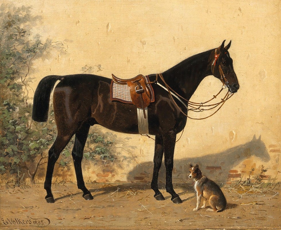 Emil Volkers - A Black Horse with a Dog