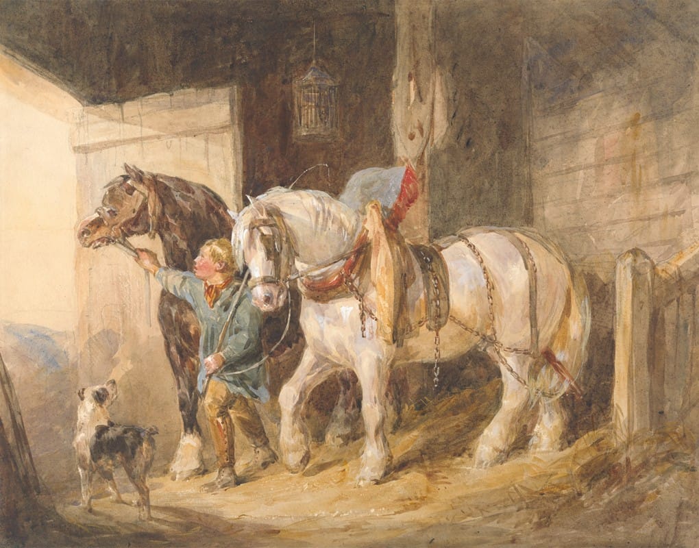 John Frederick Tayler - Stable Boy with Cart Horses