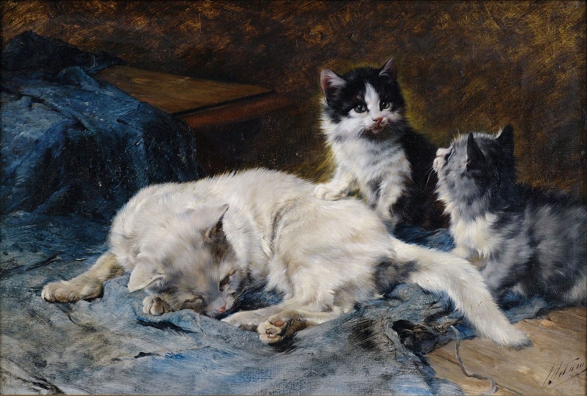 Julius Anton Adam - Katzenmutter mit zwei Kätzchen