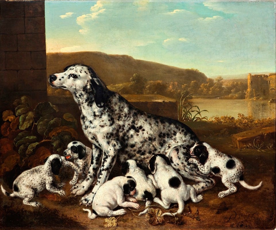 Pieter van der Hulst - Dalmatian dog with puppies