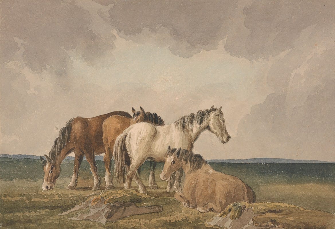 Thomas Creswick - Four Ponies on a Welsh Moor