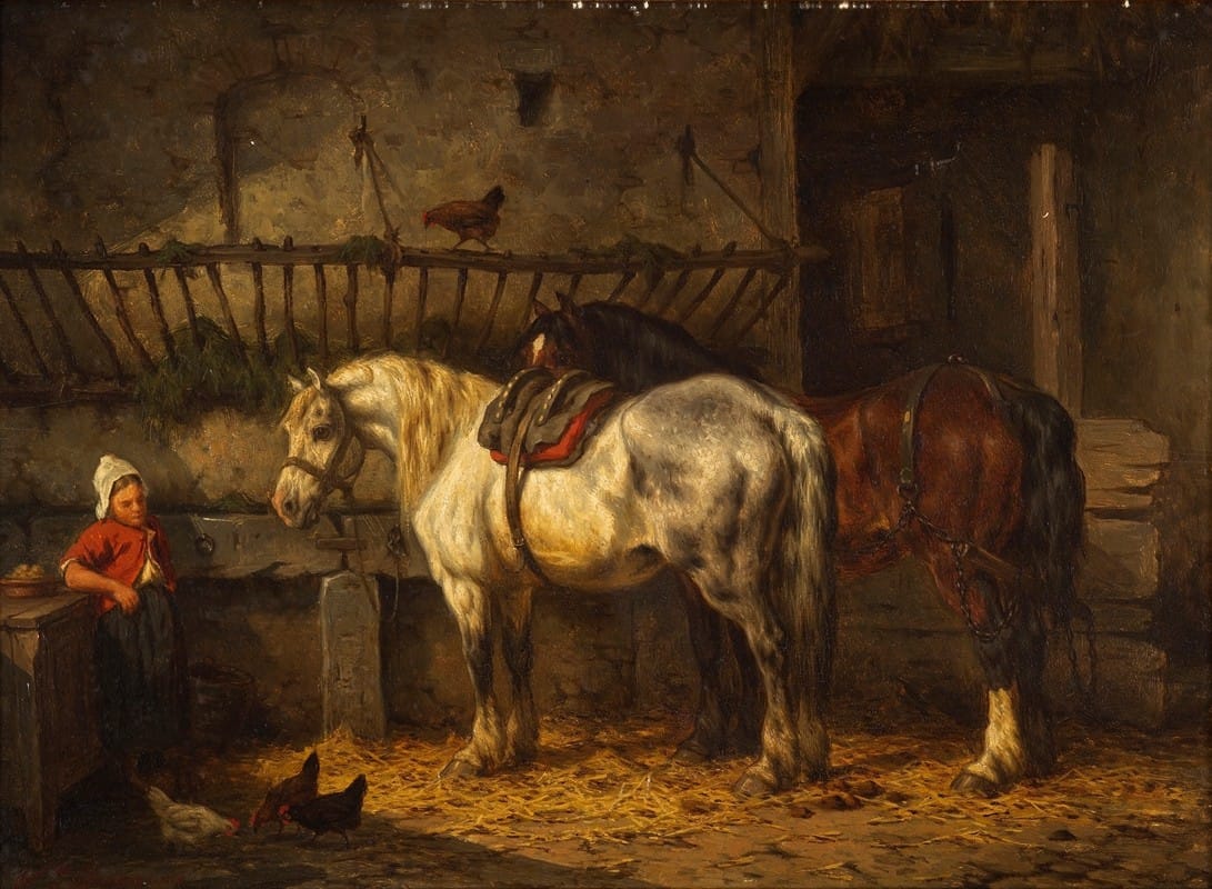 Willem Johan Boogaard - Horses in a stable