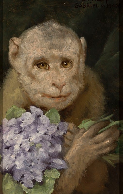 Gabriel Max - Monkey with a bouquet of violets