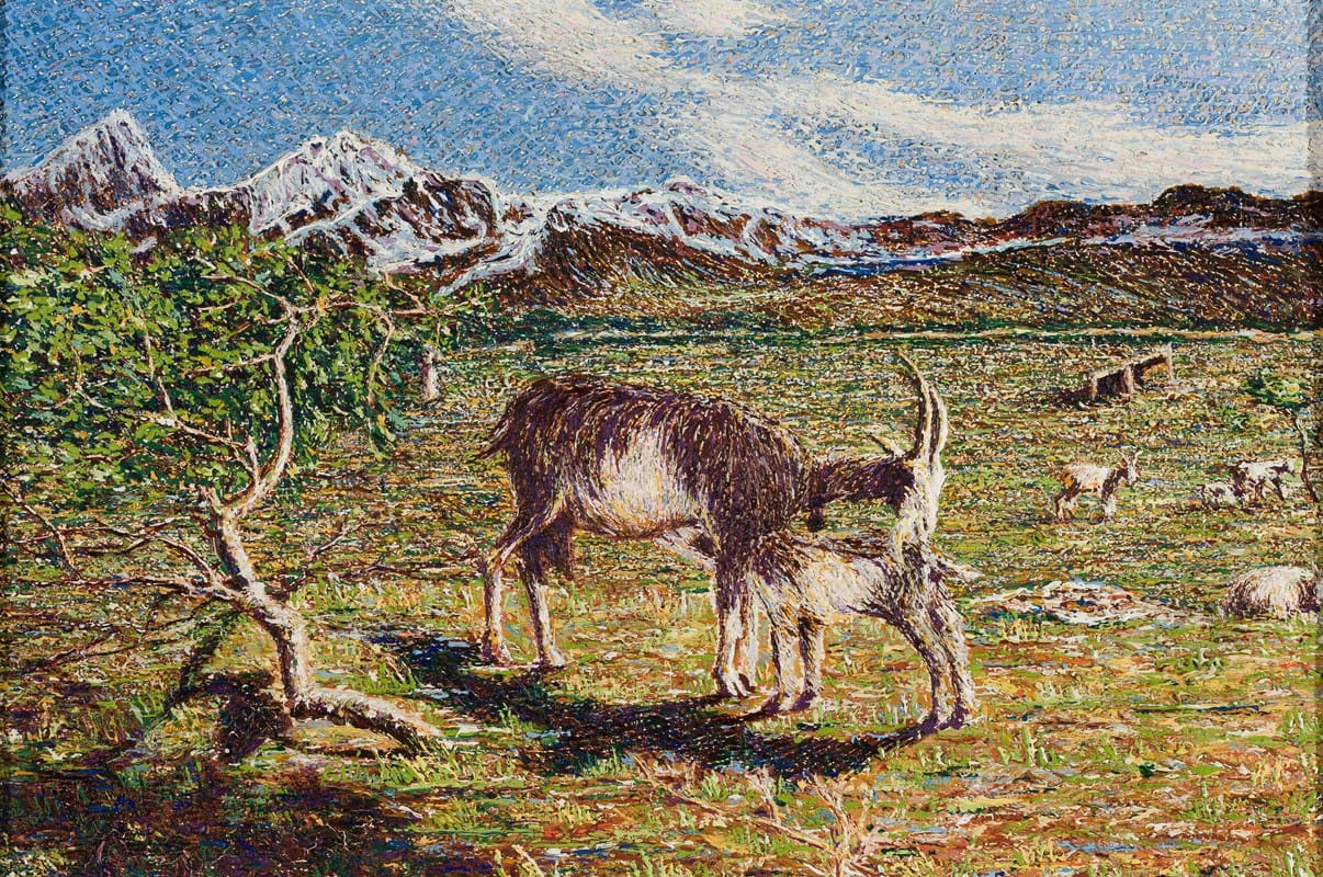 Giovanni Segantini - Goats against landscape