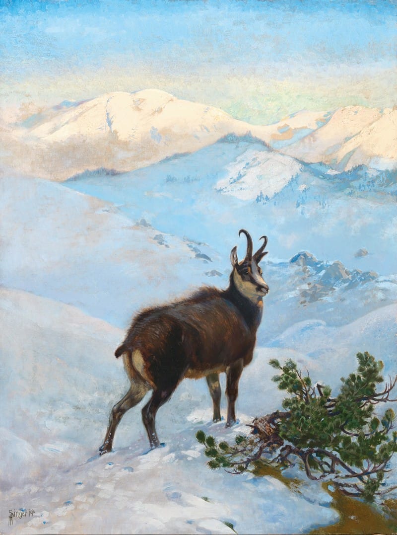Albert Singer - A Chamois in the Mountains