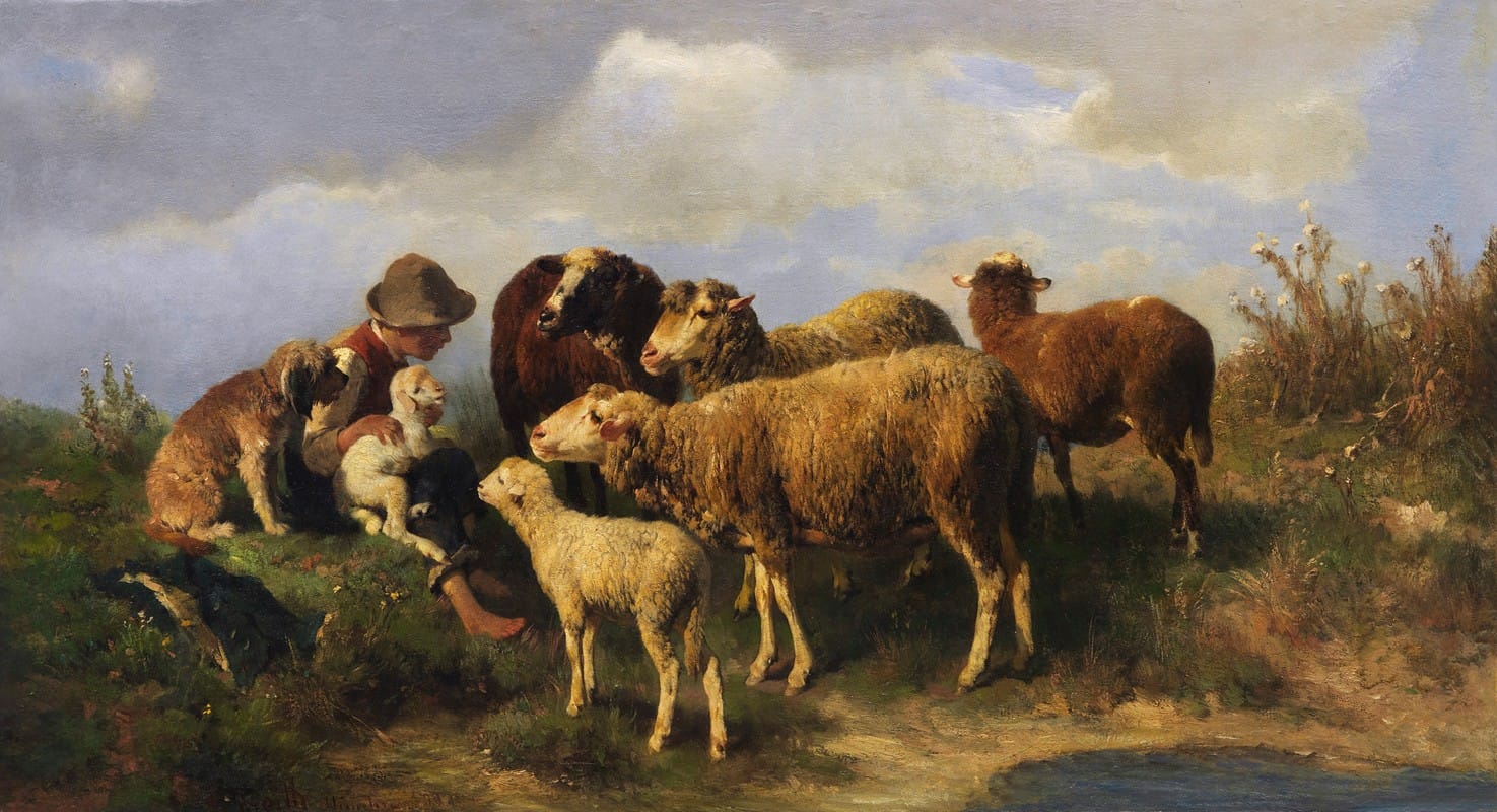 Anton Braith - Hirtenjunge mit Schafen